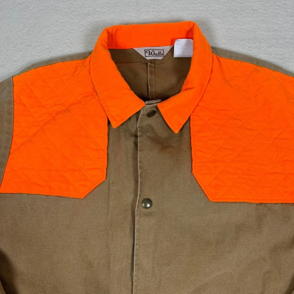 Walls Vintage Mens XLRegular Brown Hunting‎ Jacket Blaze Orange Accents Made USA